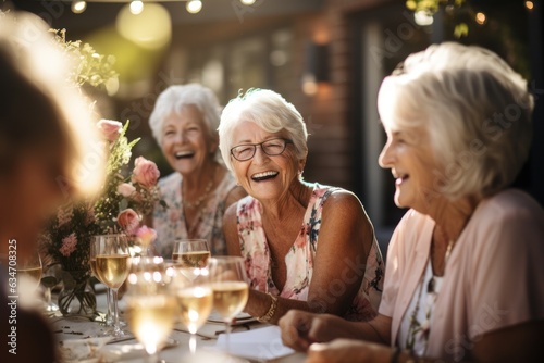 outdoor cafe on a sunny summer evening Retirement woman having fun outdoors Retirement hobbies and leisure activities for the elderly