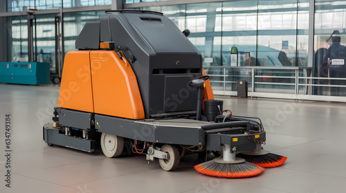 Close-up street sweeper machine cleaning streets. Concept clean streets from debris. Generation AI