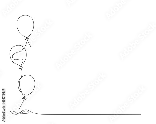 Continuous one line drawing of air balloons. Balloons outine vector illustration. 