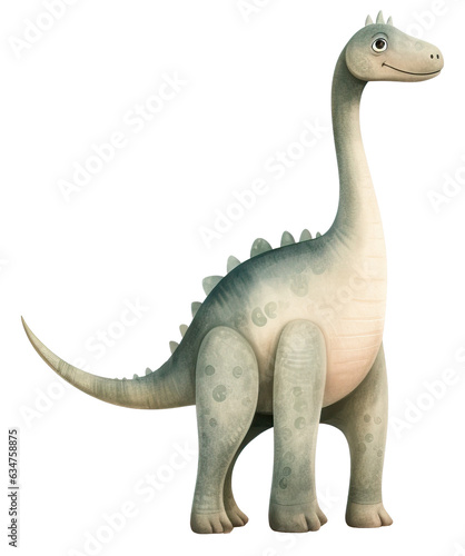 Hand drawn watercolor diplodocus isolated. Cartoon style illustration.