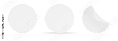 Textured Paper Stickers. White Round Adhesive Tags. Blank Labels templates of price tags. Empty mockup paper circles.
