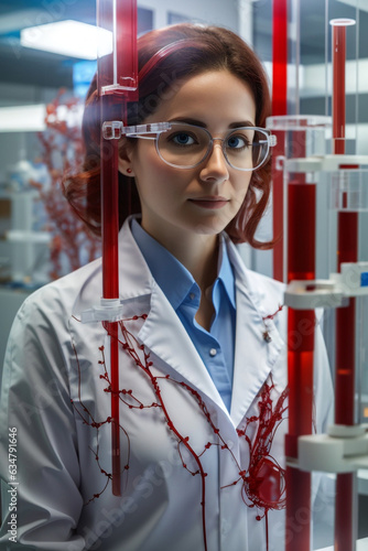 Female scientist doing blood research. Laboratory, science, technology