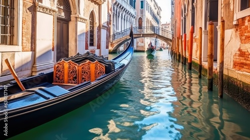 Gondola gliding through the canals of Venice. Generative AI