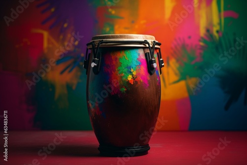 Colorful conga drum on vibrant background. Generative AI