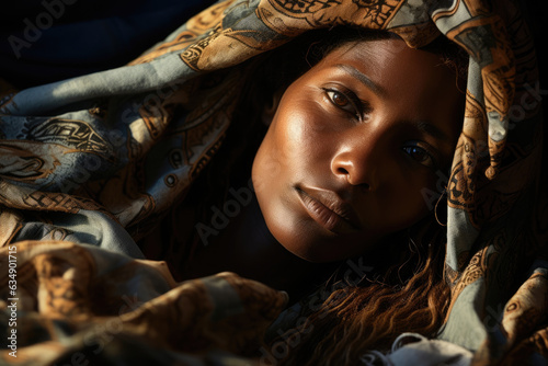 A Sudanese woman lays curled up in bed overwhelmed by the relentless fear of being unable to provide for her family.