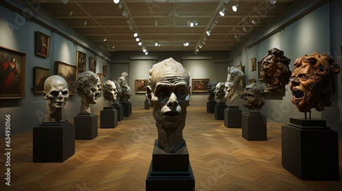 a museum with several statues