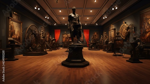 a room with statues