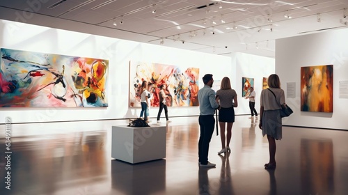 a group of people looking at art