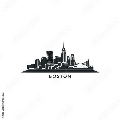 USA United States of America Boston modern city landscape skyline logo. Panorama vector flat US Massachusetts state icon with abstract shapes of landmarks, skyscraper, panorama, buildings