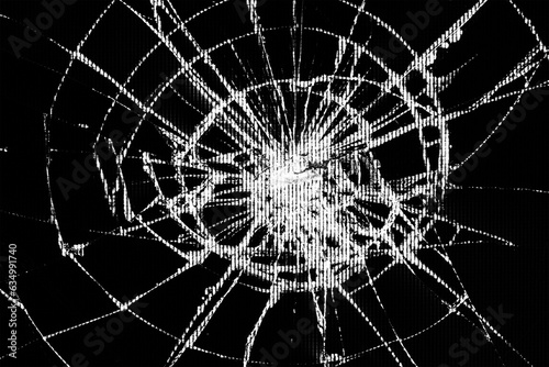 traces of bumps and cracks on a broken LCD screen, computer monitor or TV screen, black and white photo
