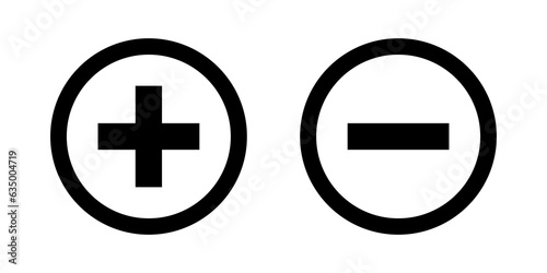 Round plus sign and minus sign icon set. Transparent png