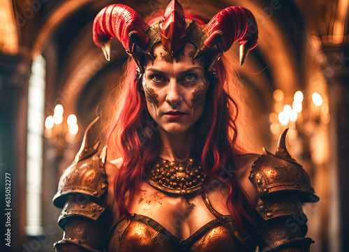 Hellcat, Devil woman, female portrait AI generated, Halloween card