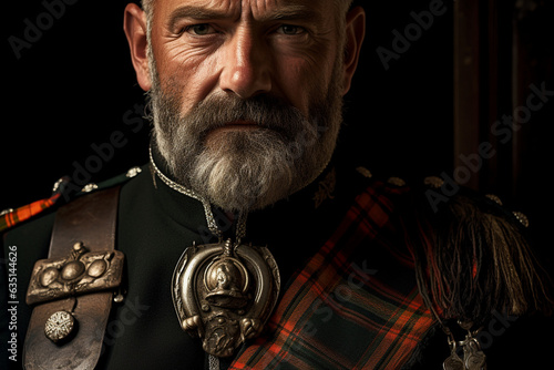 A close-up portrait of a man wearing a kilt, representing the rich heritage and traditions of Scottish culture 