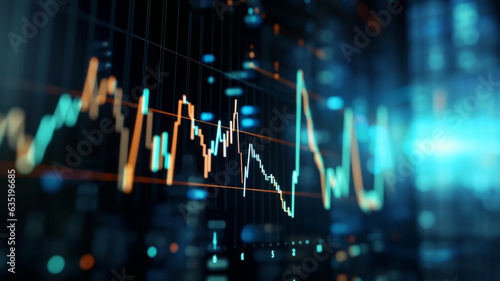 Digital display, options chart, stock market glowing on a dark background. Growth graph.