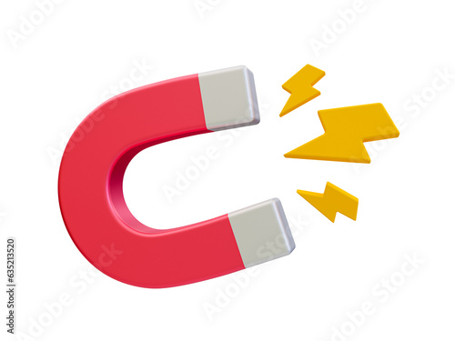 3d minimal customer attraction concept. magnet with lightning icon. 3d illustration.