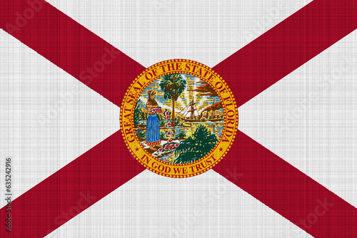 Flag of of USA state Florida on a textured background. Concept collage.