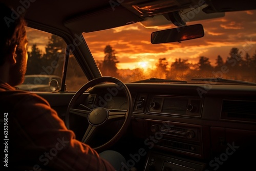 Driving into the breathtaking sunset, Generative Ai