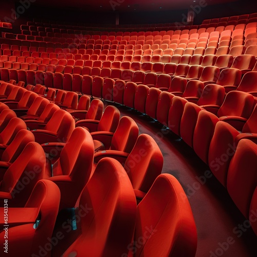 The empty, large auditorium of the cinema, its rows of vibrant red chairs standing in silent anticipation, fills the room with an inviting energy