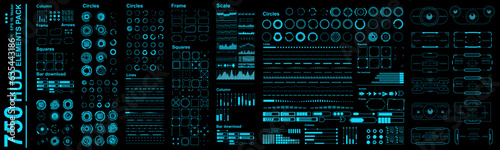 Big set of Futuristic HUD elements. Virtual graphical user interface. Mega set of HUD, GUI, UI elements. Circles, charts, frames, targets, signs