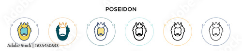 Poseidon icon in filled, thin line, outline and stroke style. Vector illustration of two colored and black poseidon vector icons designs can be used for mobile, ui, web