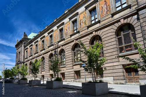 cobbled street and historic building of the National Museum in the city of Poznan