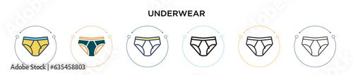 Underwear icon in filled, thin line, outline and stroke style. Vector illustration of two colored and black underwear vector icons designs can be used for mobile, ui, web