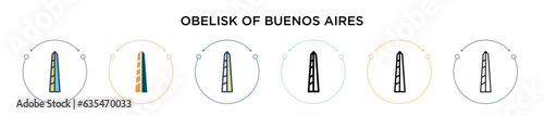 Obelisk of buenos aires icon in filled, thin line, outline and stroke style. Vector illustration of two colored and black obelisk of buenos aires vector icons designs can be used for mobile, ui, web
