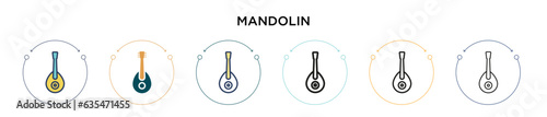 Mandolin icon in filled, thin line, outline and stroke style. Vector illustration of two colored and black mandolin vector icons designs can be used for mobile, ui, web