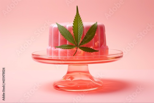 Sweet Celebration with Mello Jello: Cannabis Edibles in Jello Mold Served on Cake Stand. Perfect for Birthdays and Parties. Generative AI