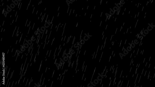 Cinematic Realistic rainfall animation overlay background in alpha luma matte. Heavy rain storm. Surreal raindrops falling thunderstorm overlay. Raindrops on black bg.