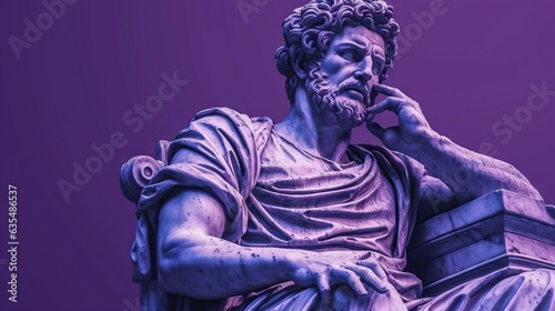 statue of an ancient roman philosopher, stark colors, purple tones