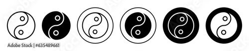 yin yang icon set. jing jang vector symbol in black filled and outlined style. karma sign.