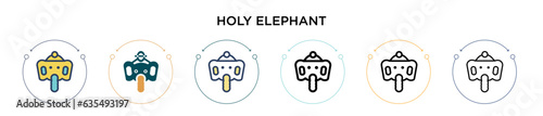 Holy elephant icon in filled, thin line, outline and stroke style. Vector illustration of two colored and black holy elephant vector icons designs can be used for mobile, ui, web