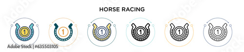 Horse racing icon in filled, thin line, outline and stroke style. Vector illustration of two colored and black horse racing vector icons designs can be used for mobile, ui, web