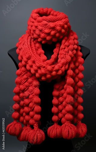 Red knitted scarf on a blackbackground. created with Generative Al technology