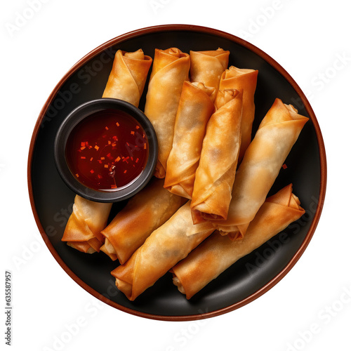 Spring Rolls and Dipping Sauce Isolated on a Transparent Background