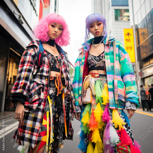 Girls dressed as anime characters pose at a cosplay gathering in Japan. Shallow field of view.