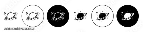 Saturn planet vector icon set. space jupiter planet with ring symbol in black color.