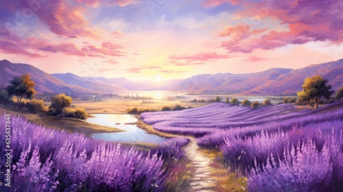 lavender field during sunset. Generative AI
