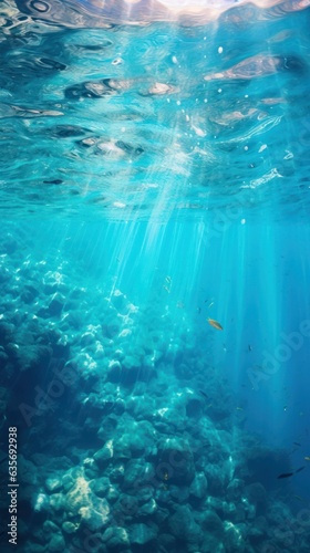 deep sea in shallow water, tropical ocean colors. vertical Abstract background of deep sea and shallow water, underwater shooting