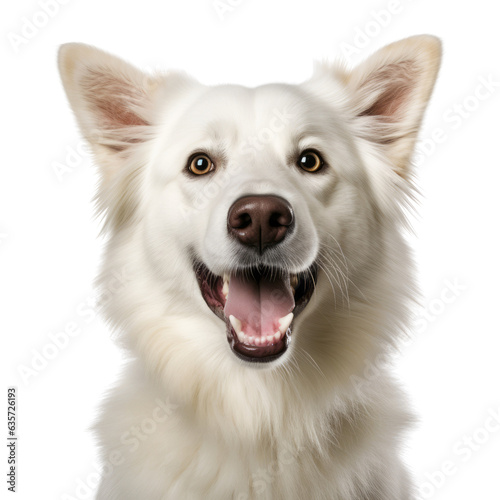 portrait of a white dog isolated on transparent background cutout