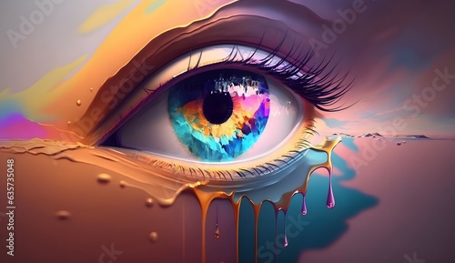 Liquid paint eye colorful abstract background wallpaper, design shape graphic illustration