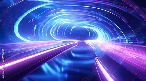Light neon tunnel, abstract neon background. AI generation