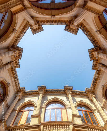 The indoor patio of the Loggia of Heraklion, Crete, Greece. It's a venetian building of Palladian style, built in 1626 and decorated with triglyphs and metopes with reliefs. 