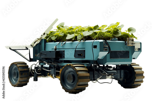 Solar-Powered Agriculture Robot Isolated on a Transparent Background. AI