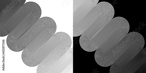 Wavy lines of varying thickness in zigzag. Art lines design. Black shape on a white background and the same white shape on the black side.