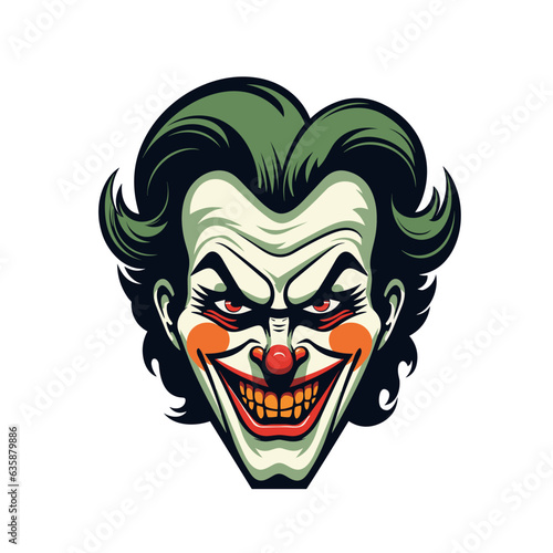 Joker face logo isolated on white background. Horror joker face mascot logo. Vector stock 