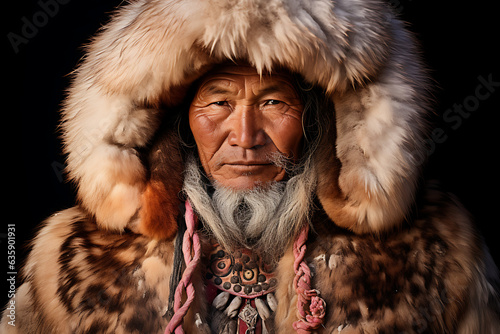 Portrait of eskimo man. Photographer award winning style, alaska, esquimal, siberia inuit inuk