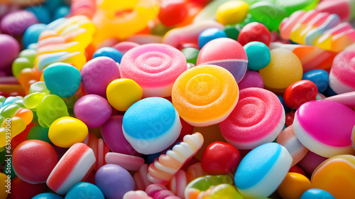 A close up of a pile of candy candies