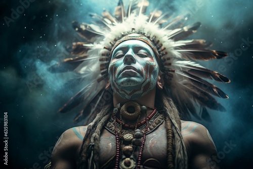 shaman in deep meditation with eyes closed